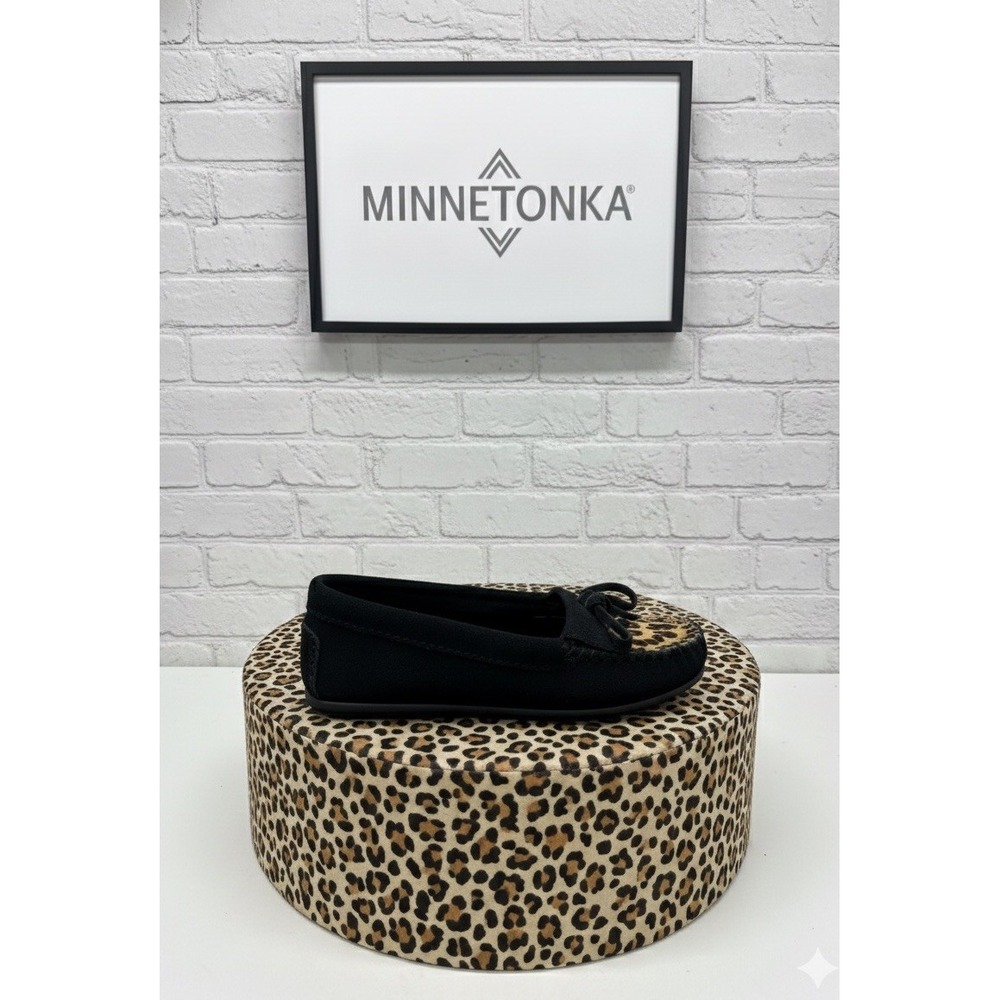 🔥Minnetonka🖤 Kilty Leopard Print Moccasins Black‎ Suede Cow Hair 6.5 Boho